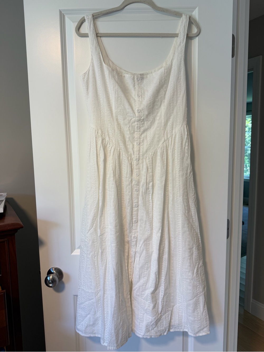 Aqua White Eyelet Button-Front Chemise Dress